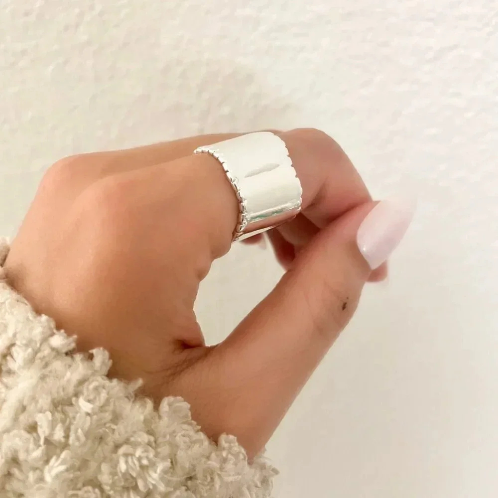 925 Sterling Silver Chunky Bold Statement Ring Large Thick Ring Wide Ring